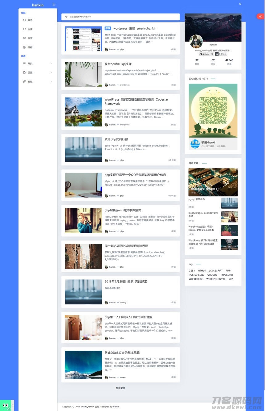 WordPress主题 Hankin v2.0.1博客主题模板-网站源码网