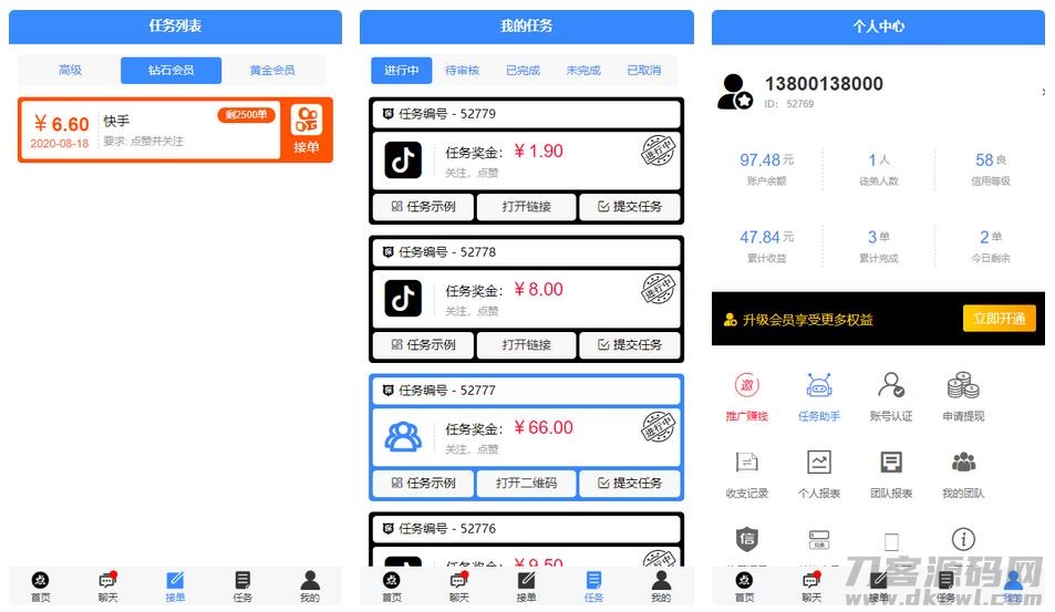 【抖音快手点赞系统】全新蓝色UI+完整后台-网站源码网