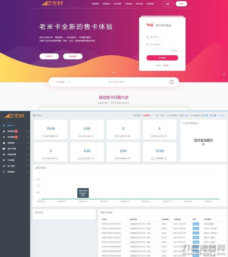 老米卡二开API代销系统开源源码+知宇发卡系统内核-网站源码网