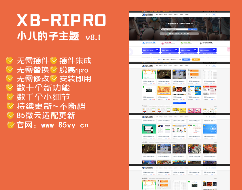 【RiPro子主题】小八子主题v8.1，极致美化，功能超乎所想-网站源码网