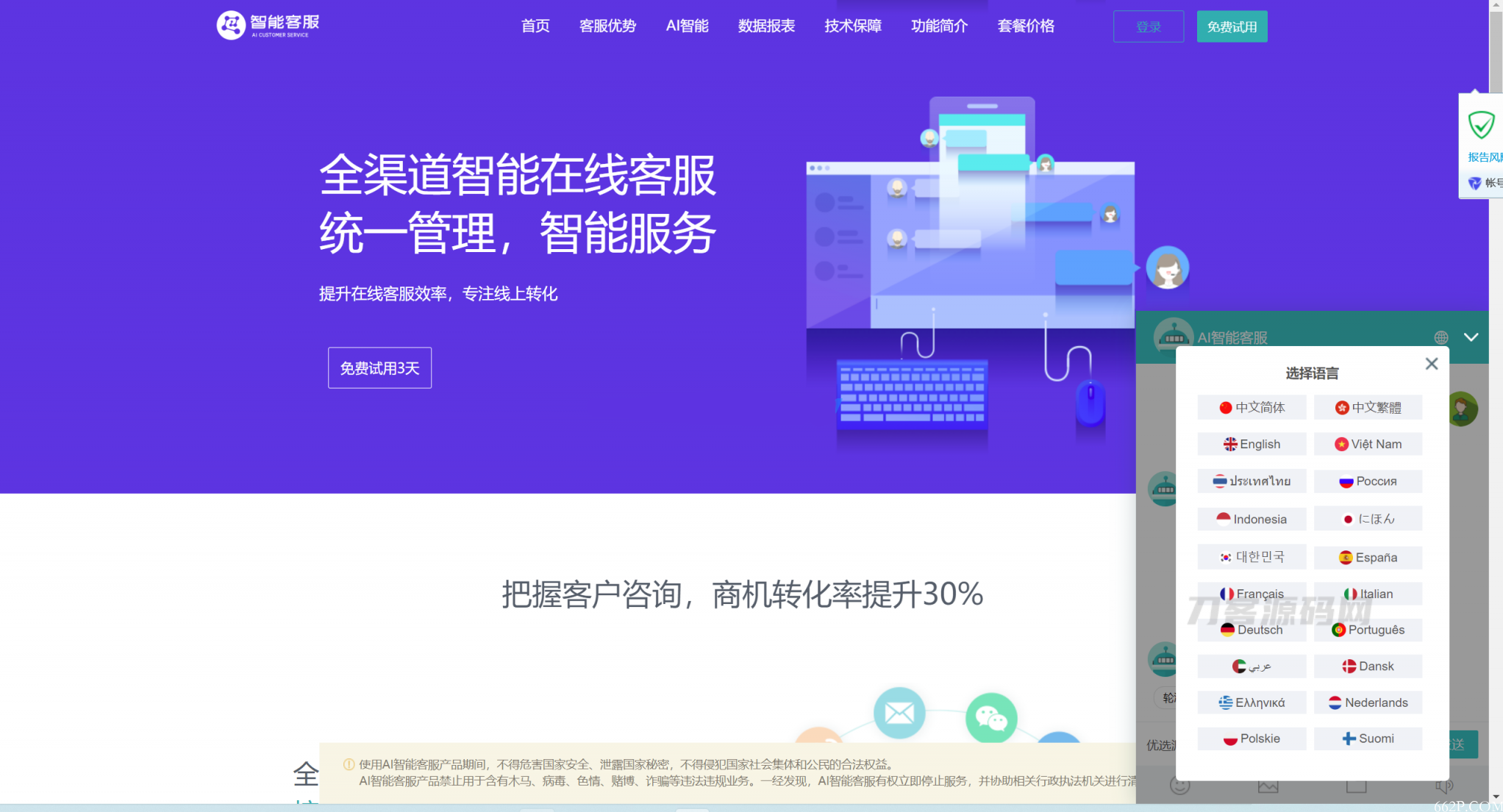 Ai智能客服系统在线客服网站源码_支持二十种语言-网站源码网